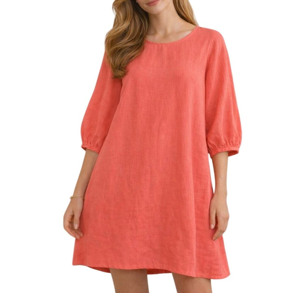 Bryn Walker Linen Shift Dress Coral M NWT Coastal Chic Spring Summer Lagenlook